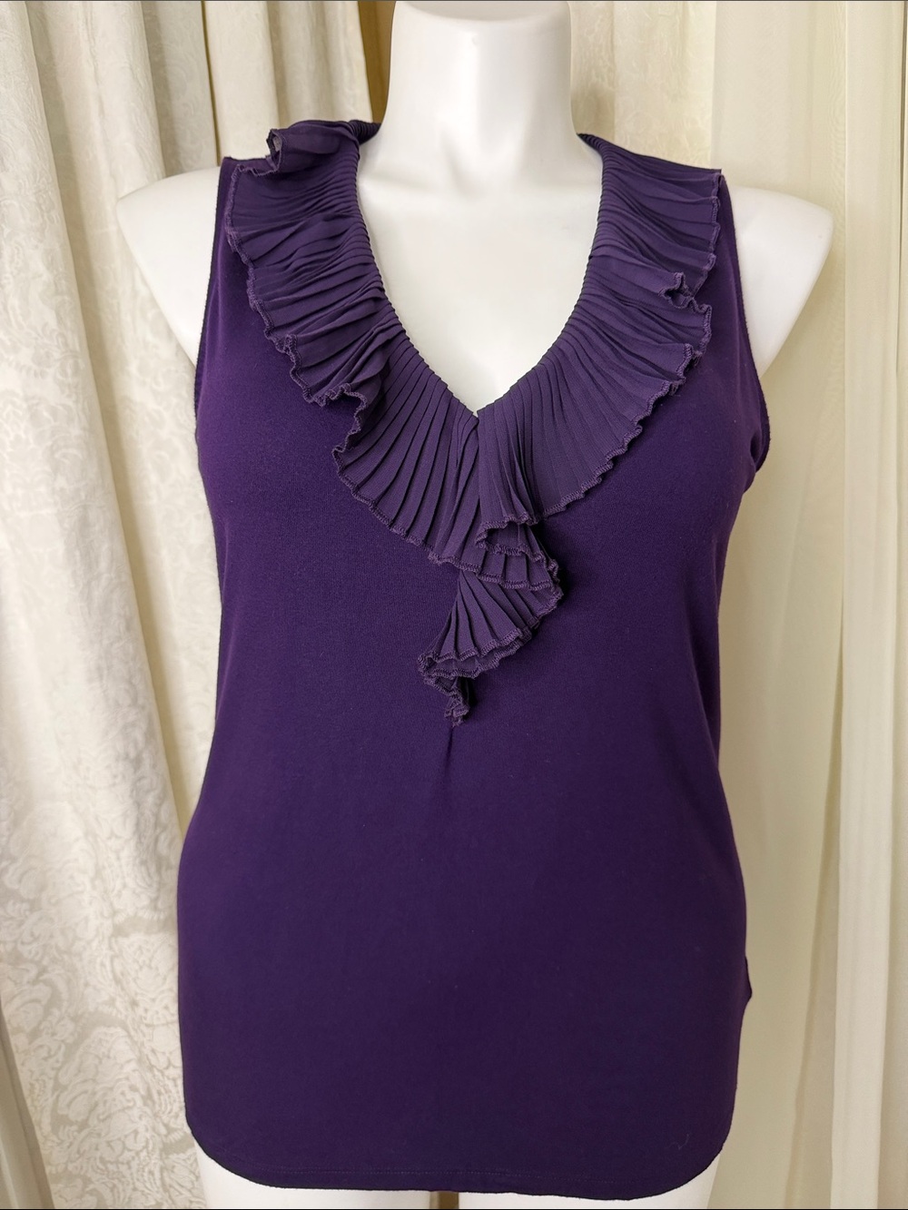 Chaps Purple Ruffle V-Neck Sleeveless Camisole